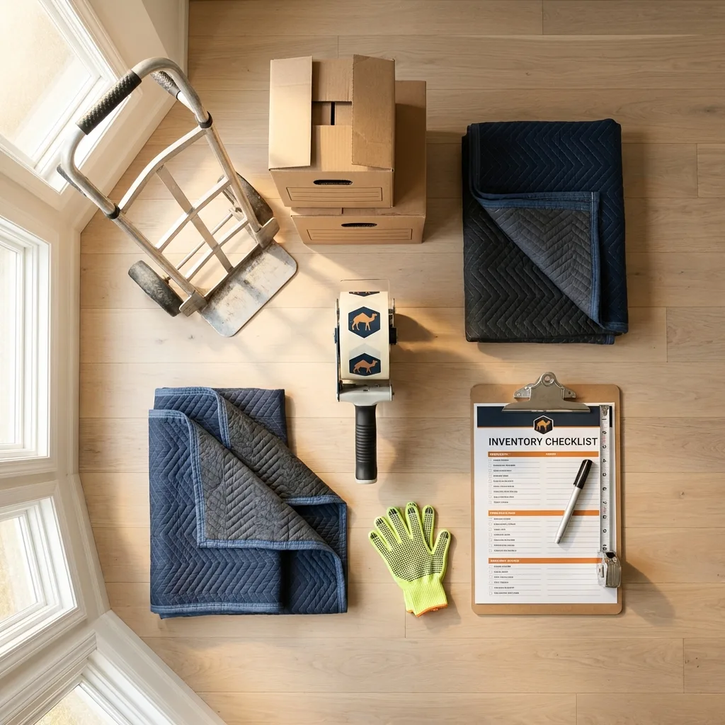 Professional moving supplies and packing materials layout for Queen Creek residential relocations